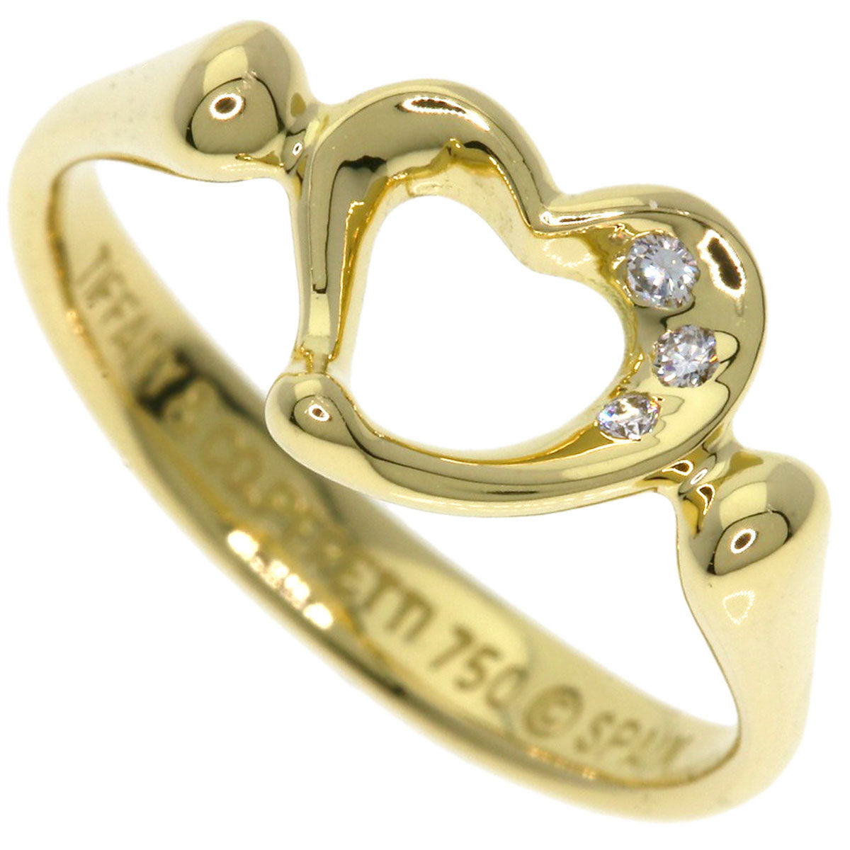 TIFFANY&Co. Open Heart 3P Diamond Ring K18 Yellow Gold Ladies [Used]