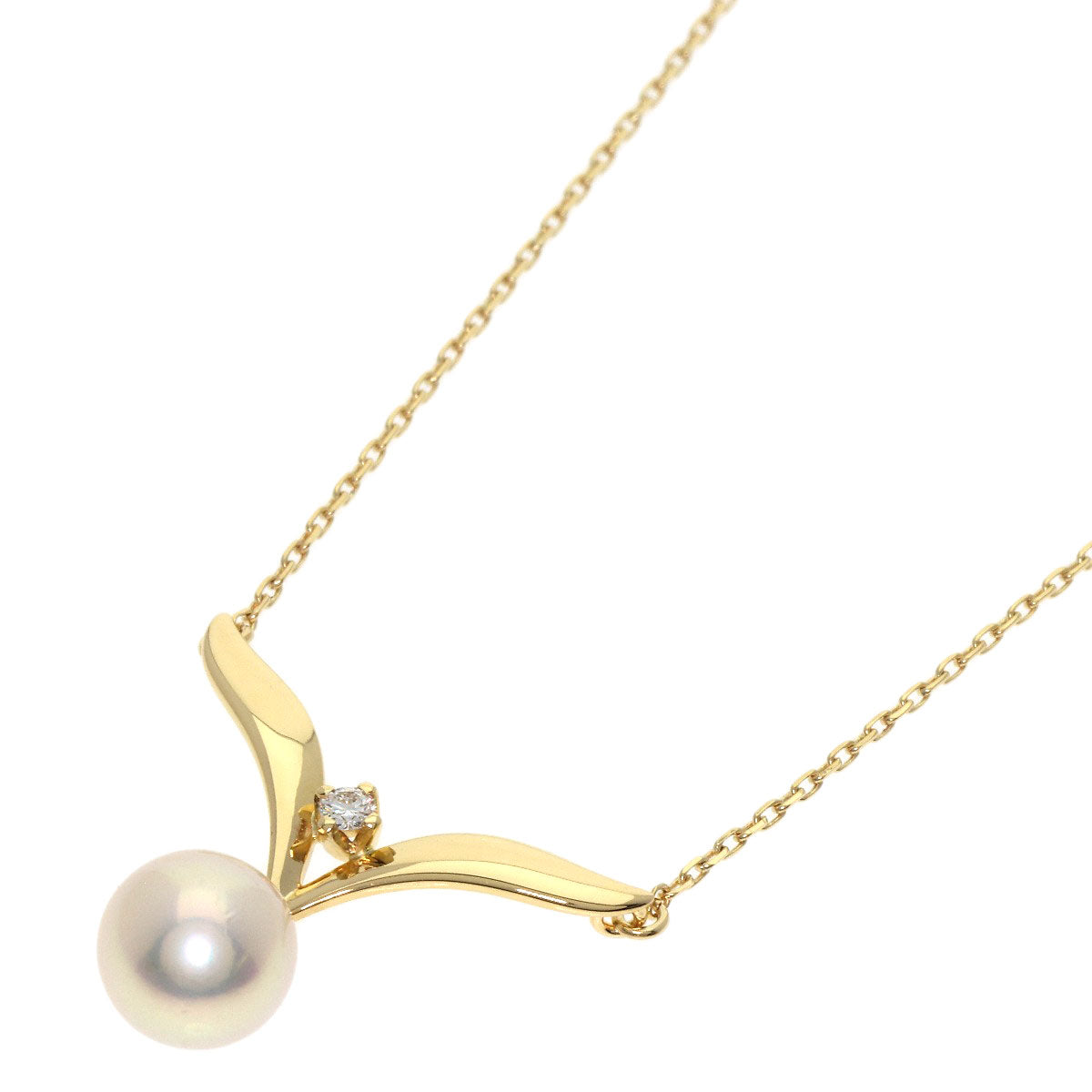 MIKIMOTO Pearl Pearl Diamond Necklace K18 Yellow Gold Ladies [Used]