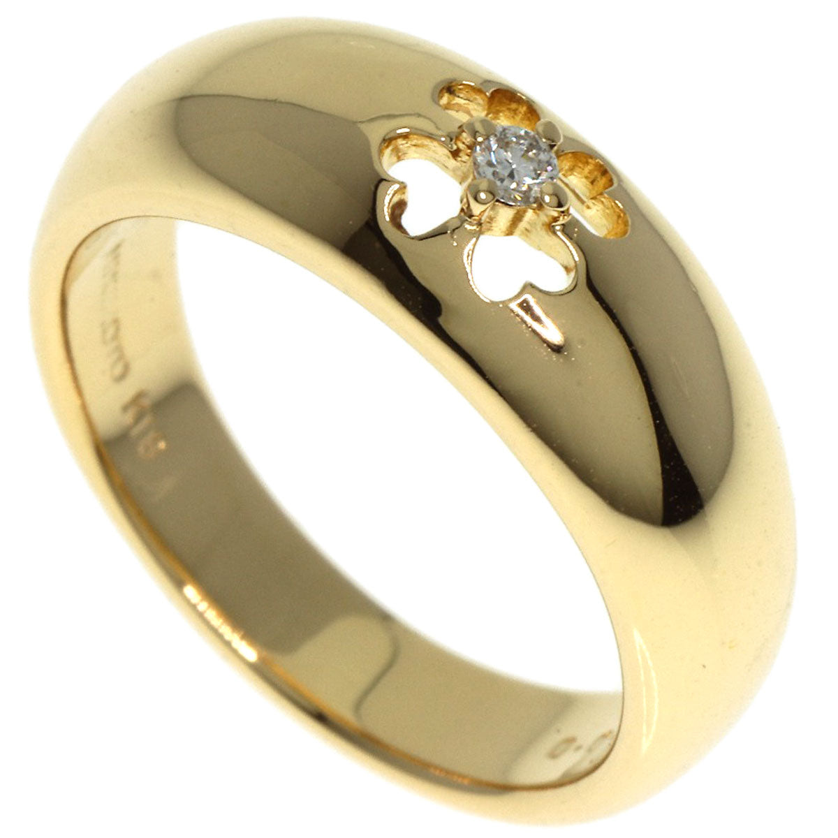 MIKIMOTO Clover motif 1P Diamond Ring K18 Yellow Gold Ladies [Used]