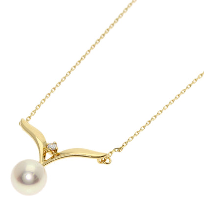 MIKIMOTO Pearl Pearl Diamond Necklace K18 Yellow Gold Ladies [Used]
