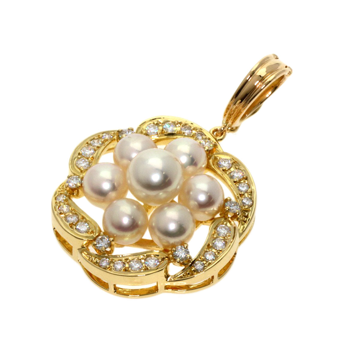 MIKIMOTO Pearl Pearl Diamond Pendant top K18 Yellow Gold Ladies [Used]
