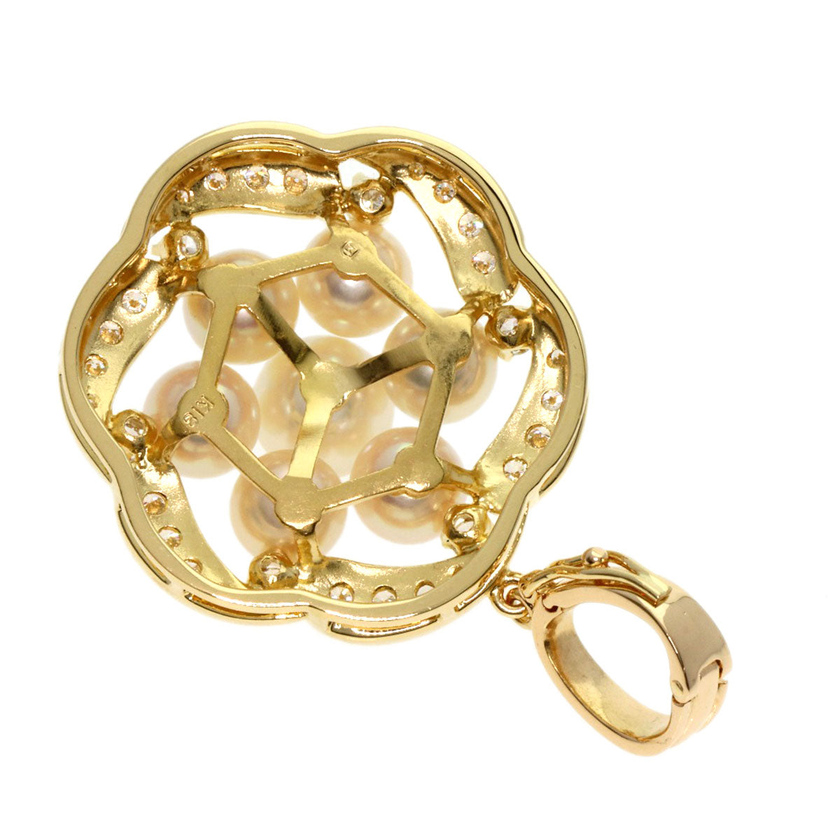 MIKIMOTO Pearl Pearl Diamond Pendant top K18 Yellow Gold Ladies [Used]