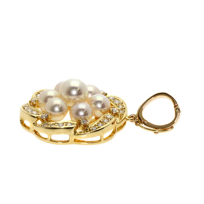 MIKIMOTO Pearl Pearl Diamond Pendant top K18 Yellow Gold Ladies [Used]