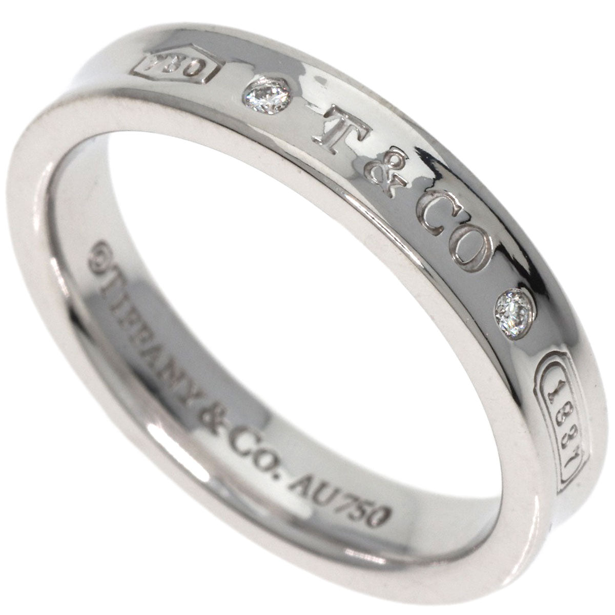 TIFFANY&Co. 1837 Narrow 2P Diamond Ring K18 White Gold Ladies [Used]