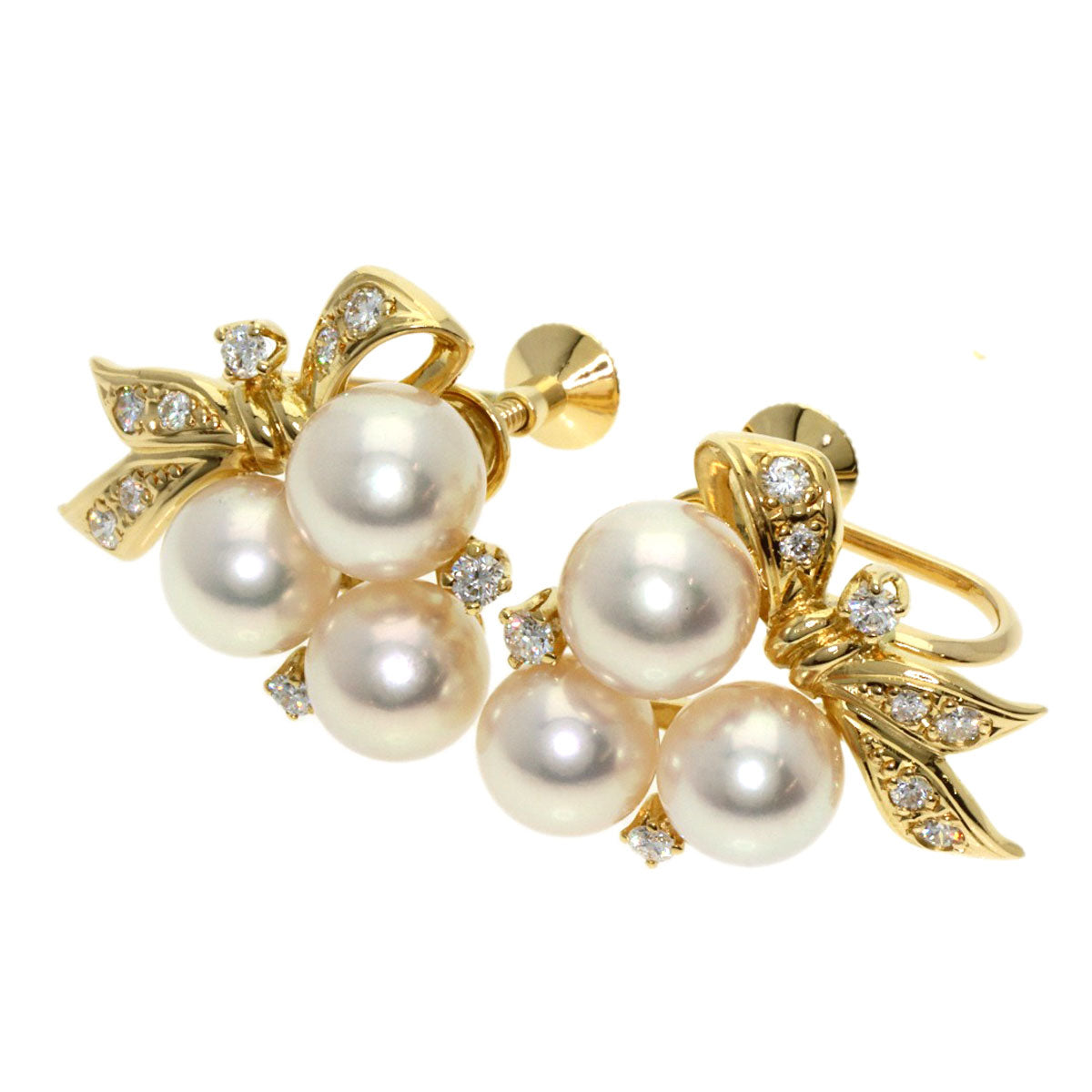 MIKIMOTO   Earring Pearl Pearl Diamond K18 Yellow Gold Ladies