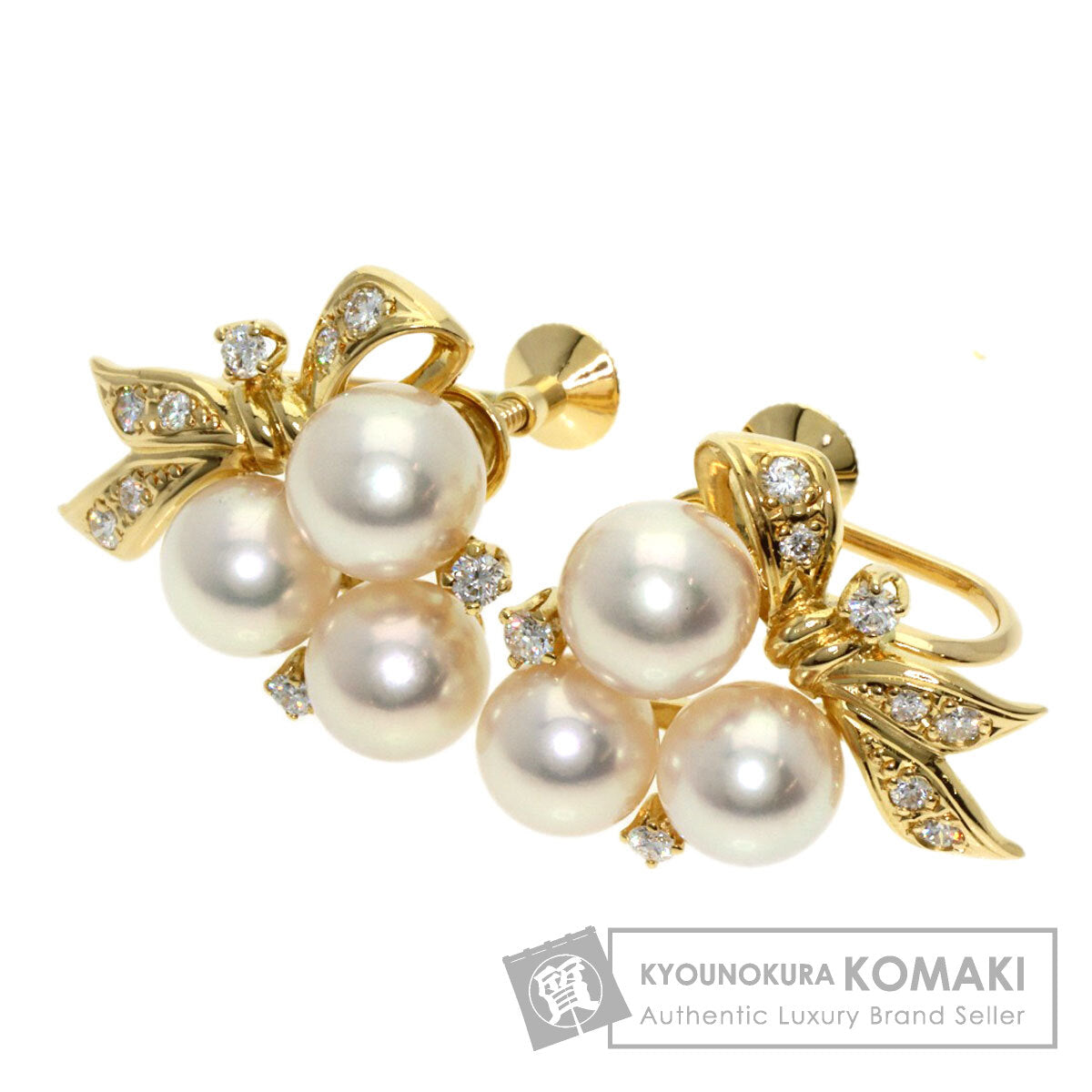 MIKIMOTO   Earring Pearl Pearl Diamond K18 Yellow Gold Ladies