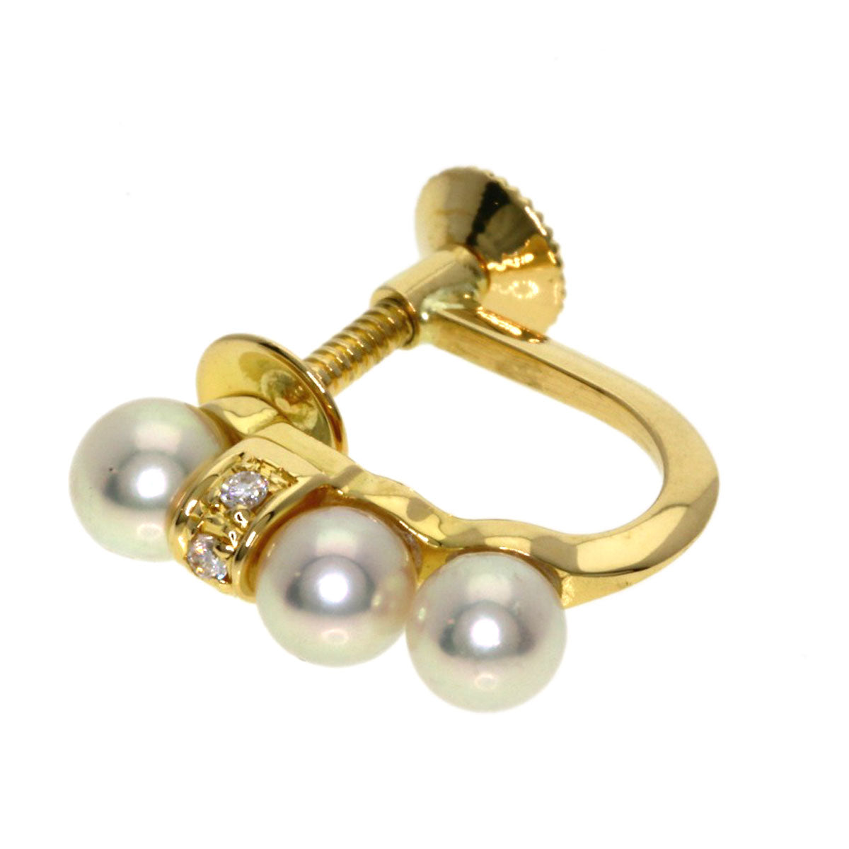 TASAKI Pearl Pearl Diamond One piece only Earring K18 Yellow Gold Ladies [Used]