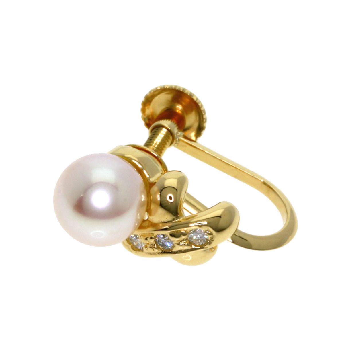 TASAKI Pearl Pearl Diamond One piece only Earring K18 Yellow Gold Ladies [Used]