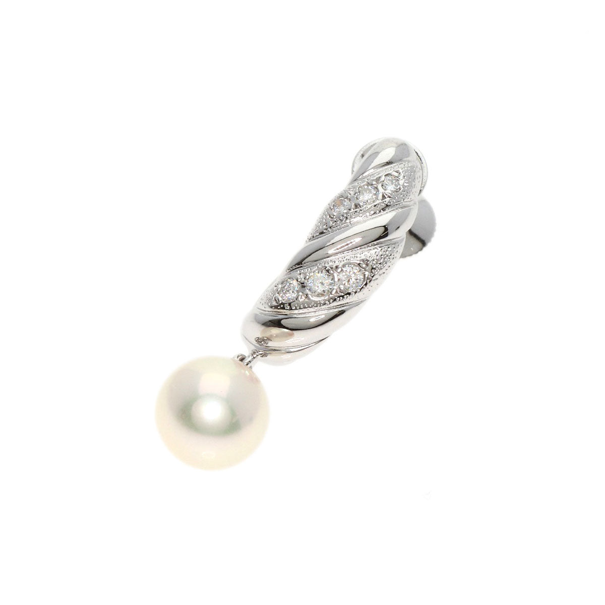 MIKIMOTO Pearl Pearl Diamond One piece only Earring K18 White Gold Ladies [Used]