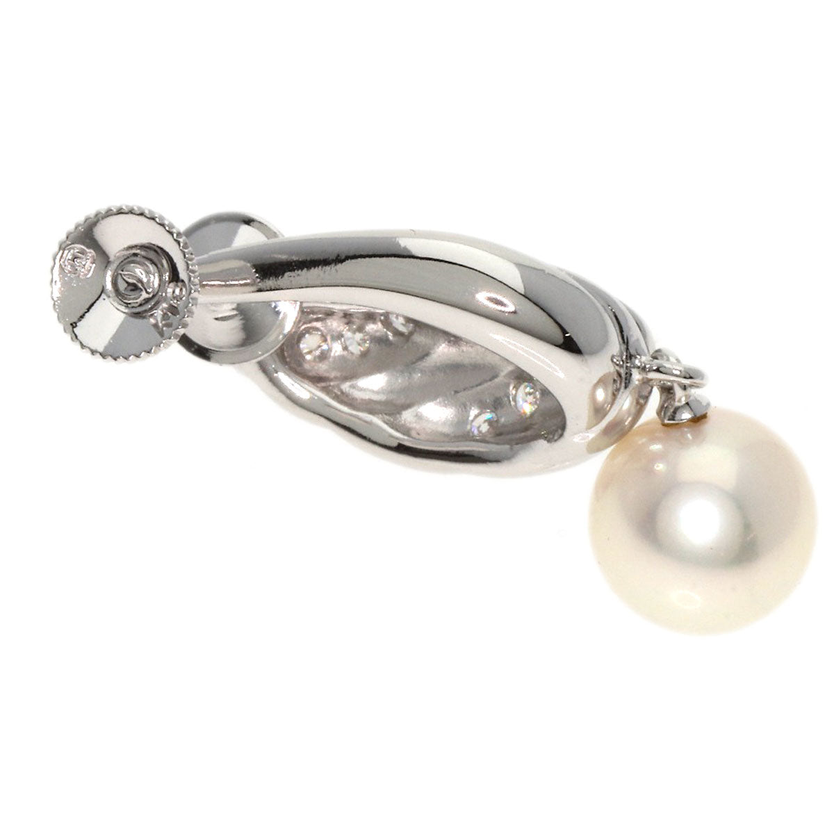 MIKIMOTO Pearl Pearl Diamond One piece only Earring K18 White Gold Ladies [Used]