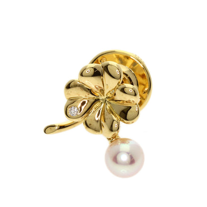 MIKIMOTO Pearl Pearl Diamond Pin Brooch Brooch K18 Yellow Gold Ladies [Used]