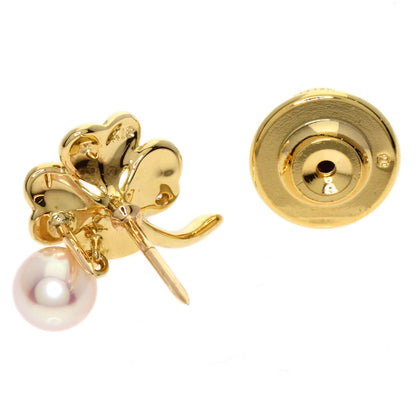 MIKIMOTO Pearl Pearl Diamond Pin Brooch Brooch K18 Yellow Gold Ladies [Used]