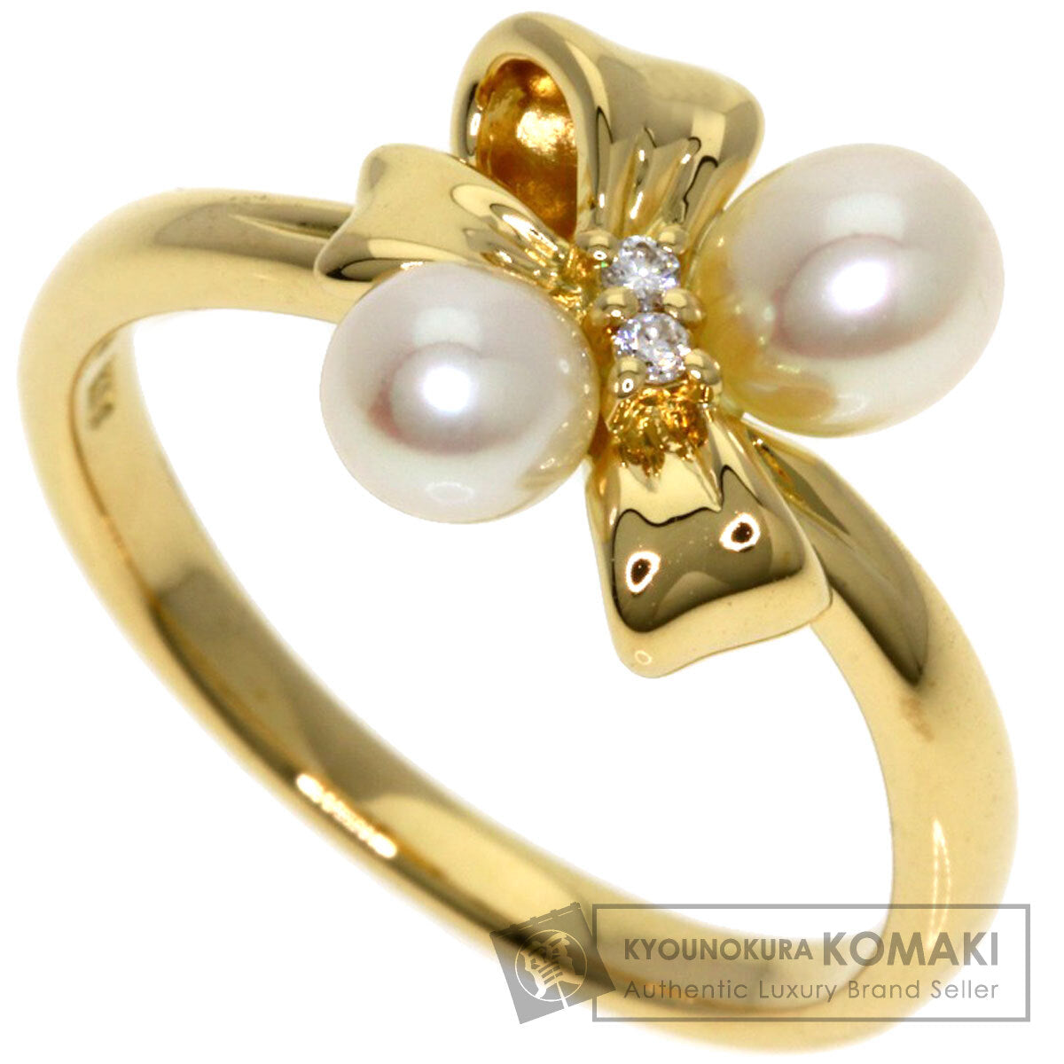 TASAKI Ribbon Pearl Pearl Diamond Ring K18 Yellow Gold Ladies [Used]