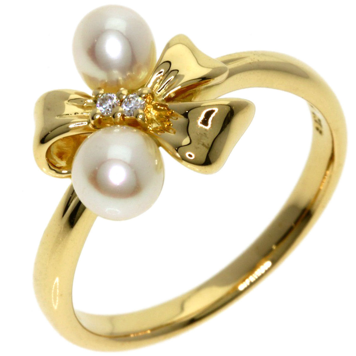 TASAKI Ribbon Pearl Pearl Diamond Ring K18 Yellow Gold Ladies [Used]