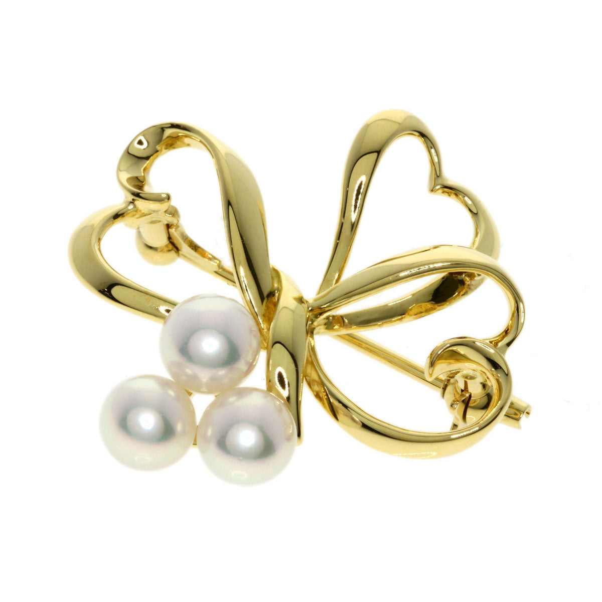MIKIMOTO Heart Pearl Pearl Brooch K18 Yellow Gold Ladies [Used]