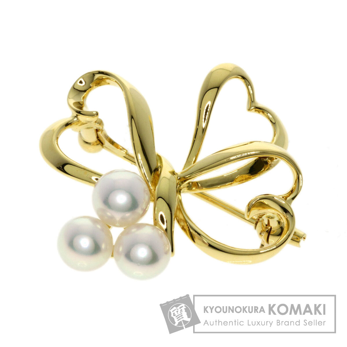 MIKIMOTO Heart Pearl Pearl Brooch K18 Yellow Gold Ladies [Used]