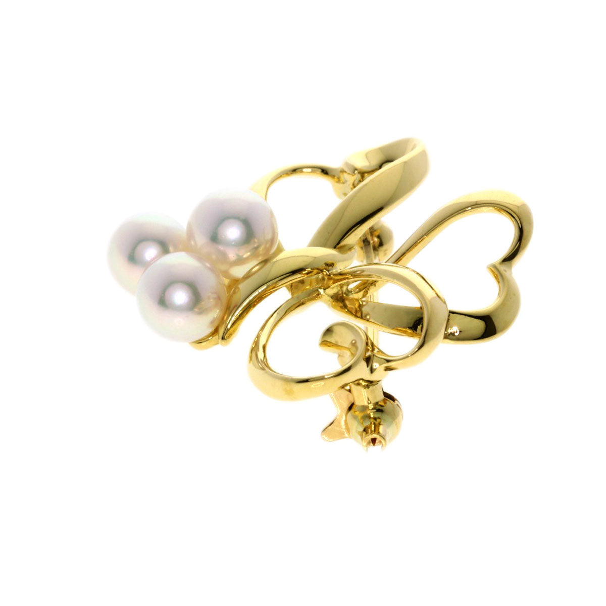 MIKIMOTO Heart Pearl Pearl Brooch K18 Yellow Gold Ladies [Used]