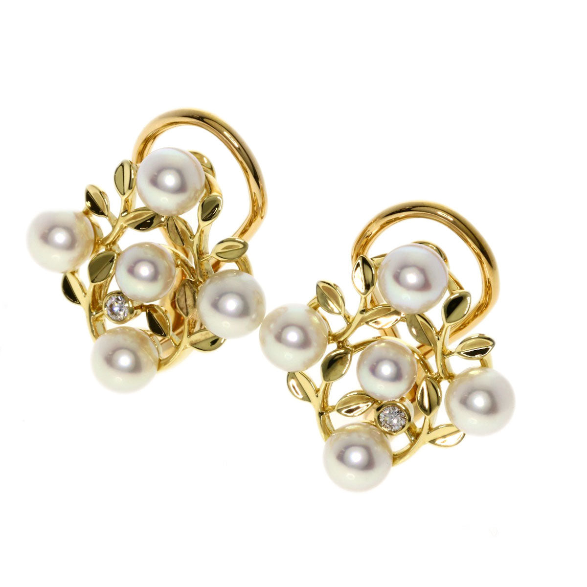 MIKIMOTO Pearl Pearl Diamond Earring K18 Yellow Gold Ladies [Used]