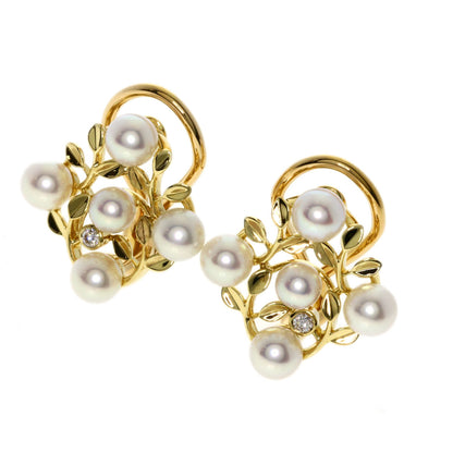 MIKIMOTO Pearl Pearl Diamond Earring K18 Yellow Gold Ladies [Used]