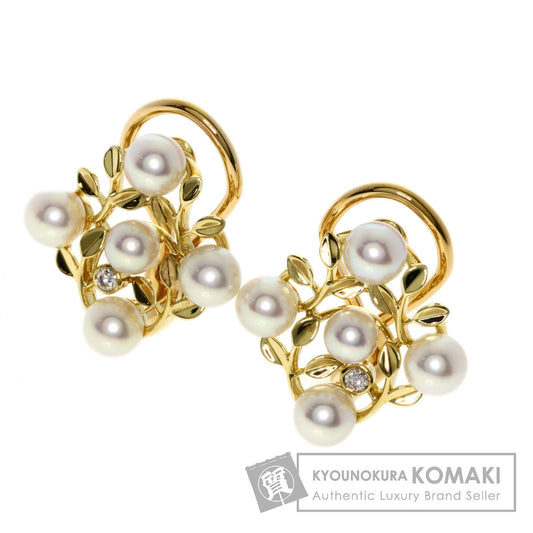 MIKIMOTO Pearl Pearl Diamond Earring K18 Yellow Gold Ladies [Used]
