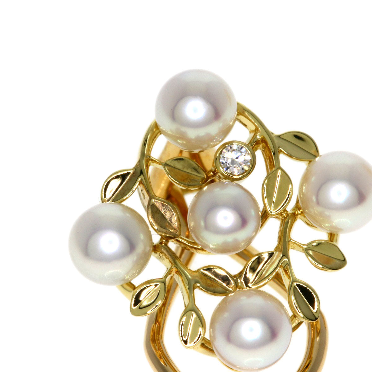 MIKIMOTO Pearl Pearl Diamond Earring K18 Yellow Gold Ladies [Used]