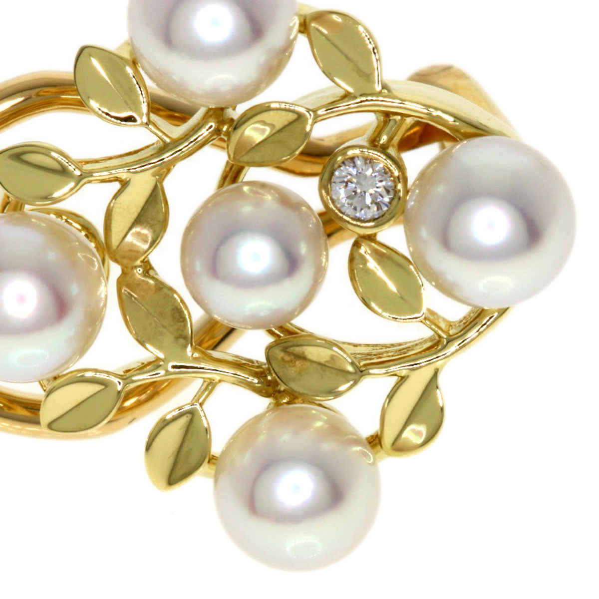 MIKIMOTO Pearl Pearl Diamond Earring K18 Yellow Gold Ladies [Used]