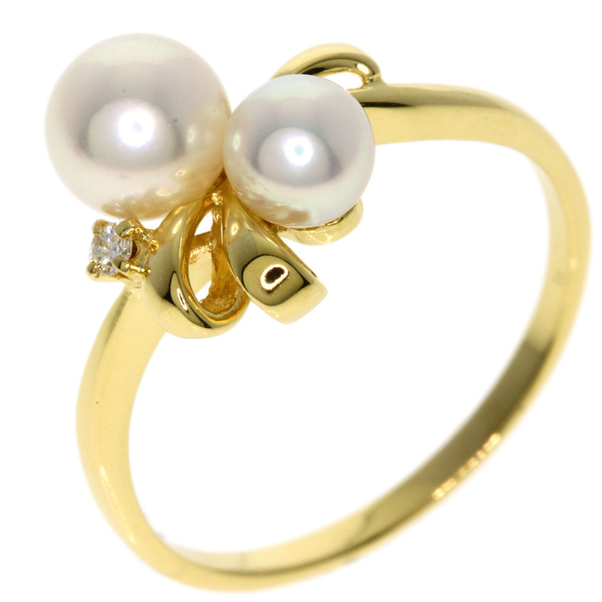 MIKIMOTO Pearl Pearl Diamond Ring K18 Yellow Gold Ladies [Used]