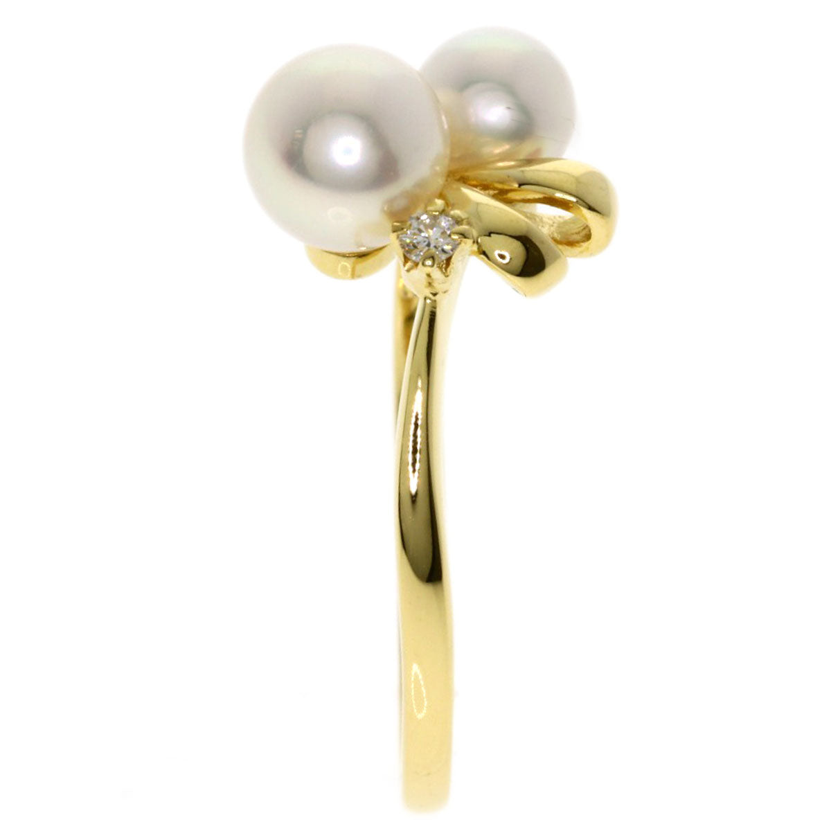 MIKIMOTO Pearl Pearl Diamond Ring K18 Yellow Gold Ladies [Used]