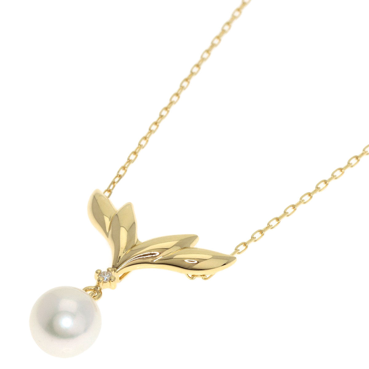 MIKIMOTO Pearl Pearl 1P Diamond Necklace K18 Yellow Gold Ladies [Used]
