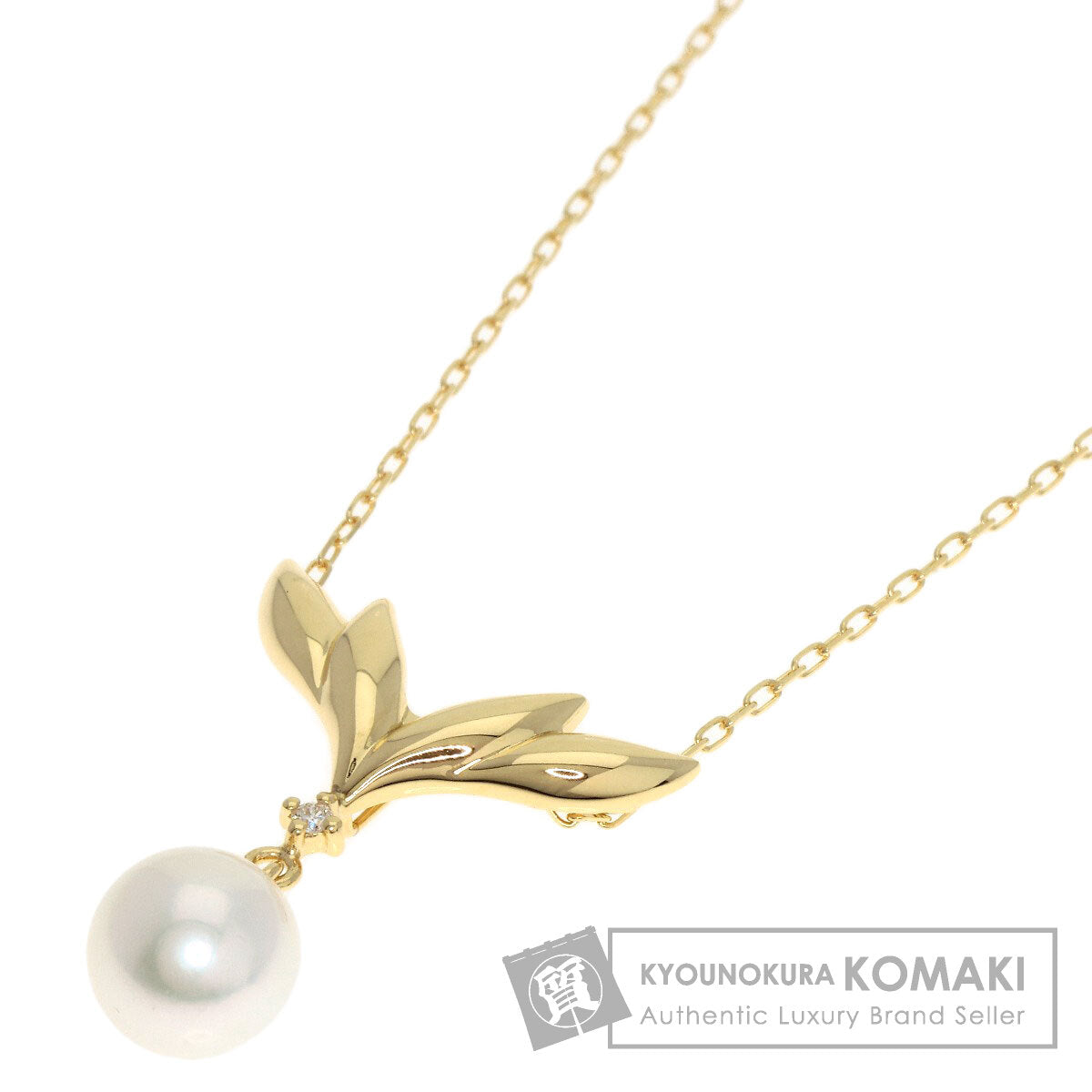 MIKIMOTO Pearl Pearl 1P Diamond Necklace K18 Yellow Gold Ladies [Used]