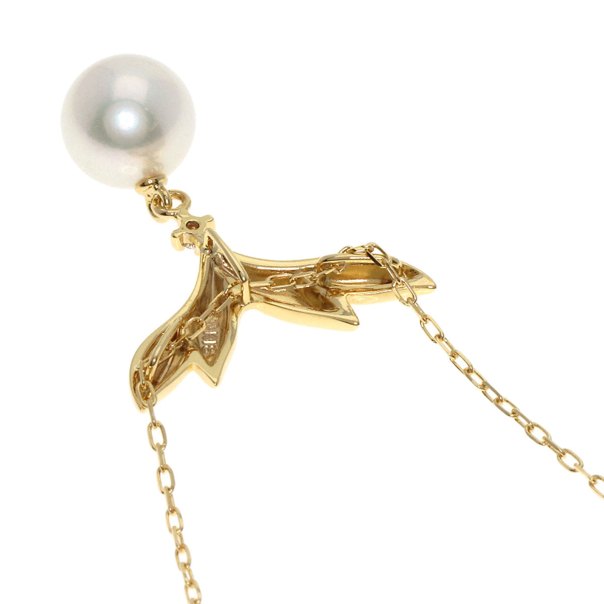 MIKIMOTO Pearl Pearl 1P Diamond Necklace K18 Yellow Gold Ladies [Used]