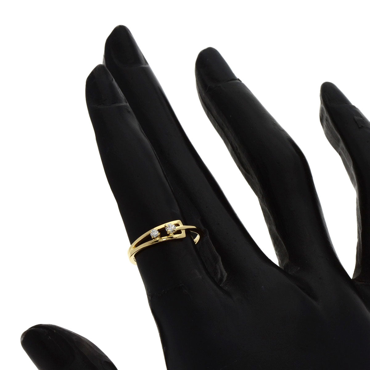 MIKIMOTO 2P Diamond Ring K18 Yellow Gold Ladies [Used]