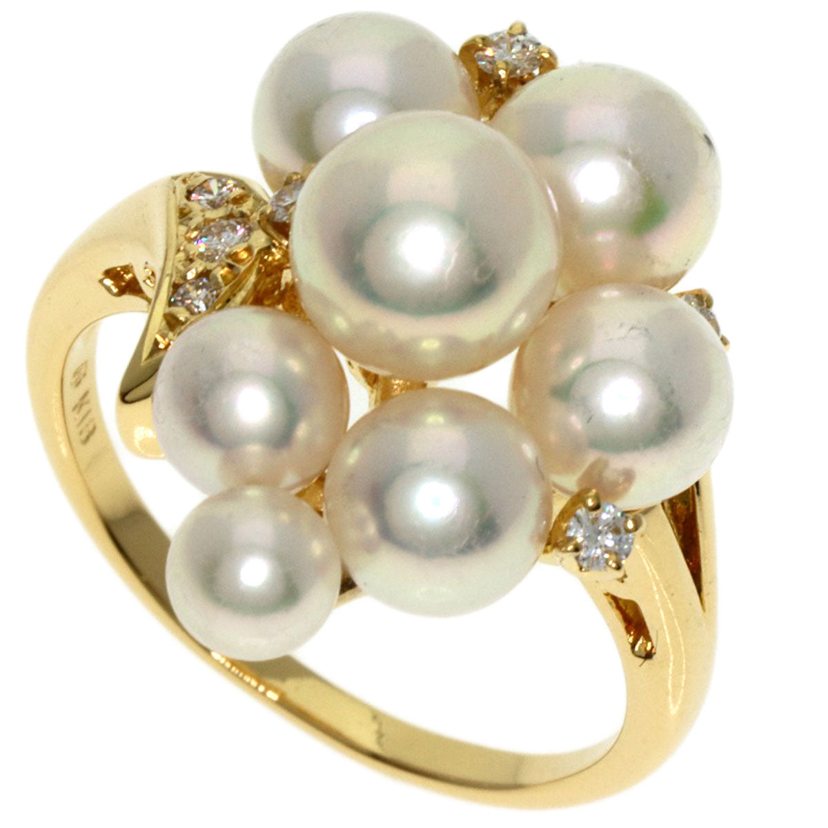 MIKIMOTO Pearl Pearl Diamond Ring K18 Yellow Gold Ladies [Used]