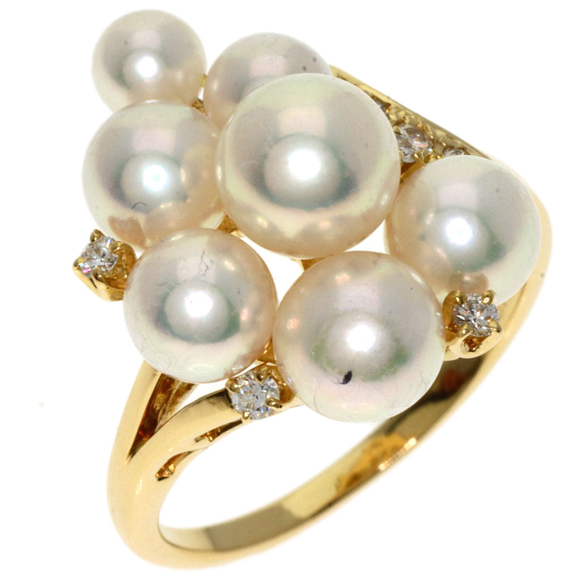 MIKIMOTO Pearl Pearl Diamond Ring K18 Yellow Gold Ladies [Used]