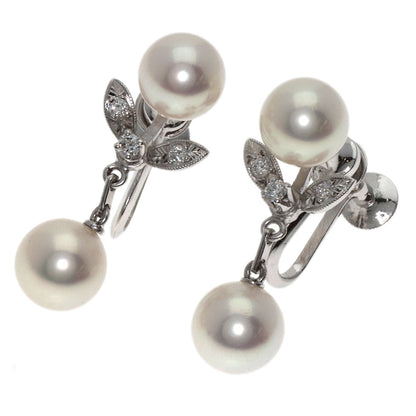 MIKIMOTO Pearl Pearl Diamond Earring K14 White Gold Ladies [Used]