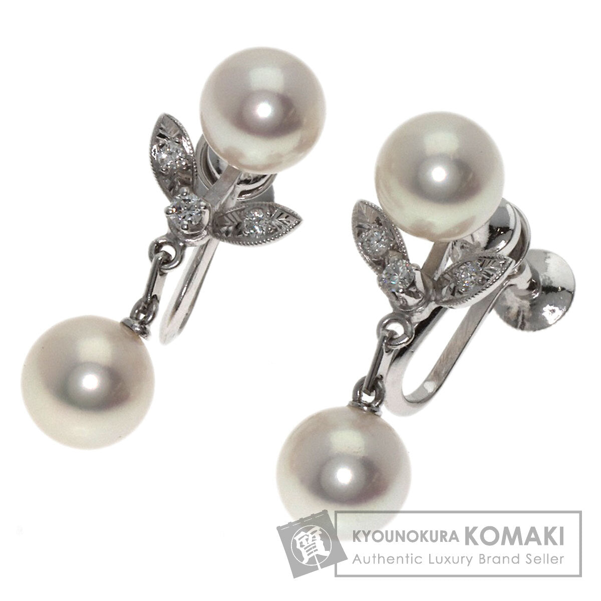 MIKIMOTO Pearl Pearl Diamond Earring K14 White Gold Ladies [Used]