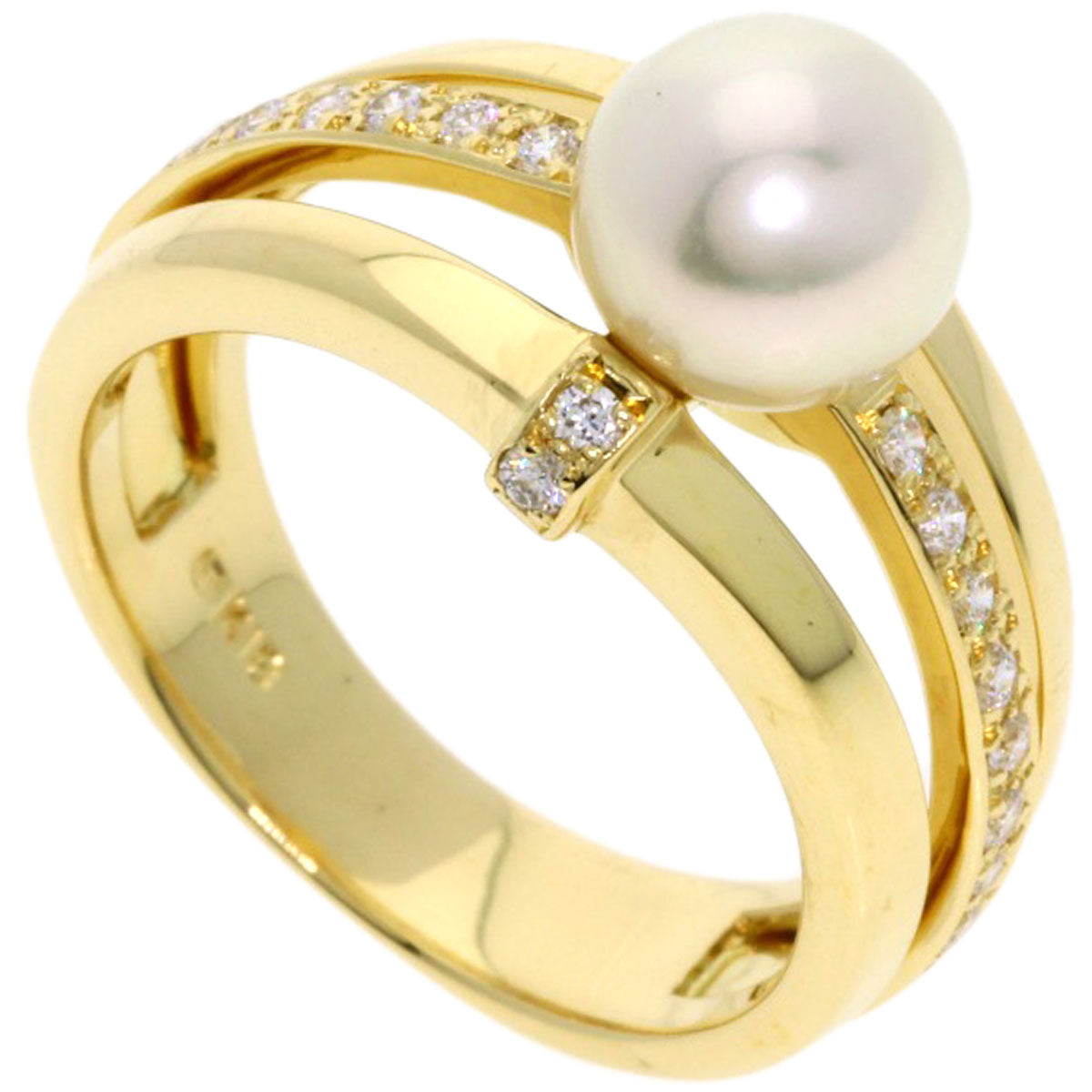 ミキモト パール 真珠 ダイヤモンド リング・指輪 K18イエローゴールド レディース 【中古】【MIKIMOTO】