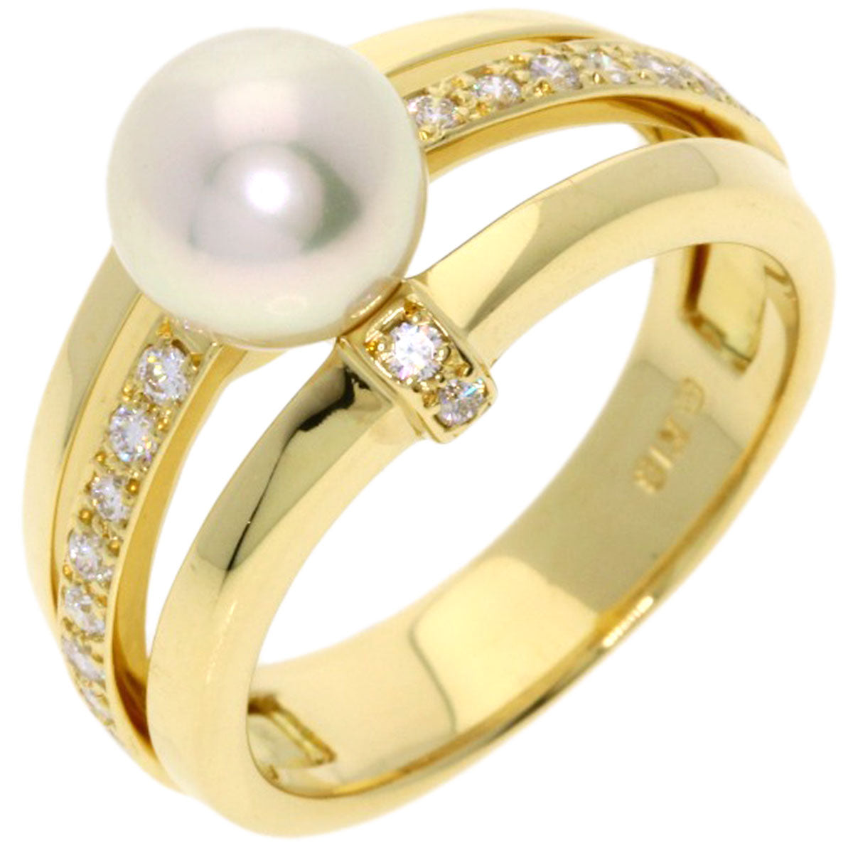 ミキモト パール 真珠 ダイヤモンド リング・指輪 K18イエローゴールド レディース 【中古】【MIKIMOTO】