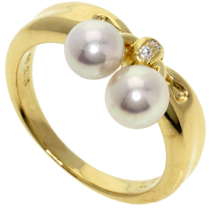 TASAKI Pearl Pearl 2P Diamond Ring K18 Yellow Gold Ladies [Used]