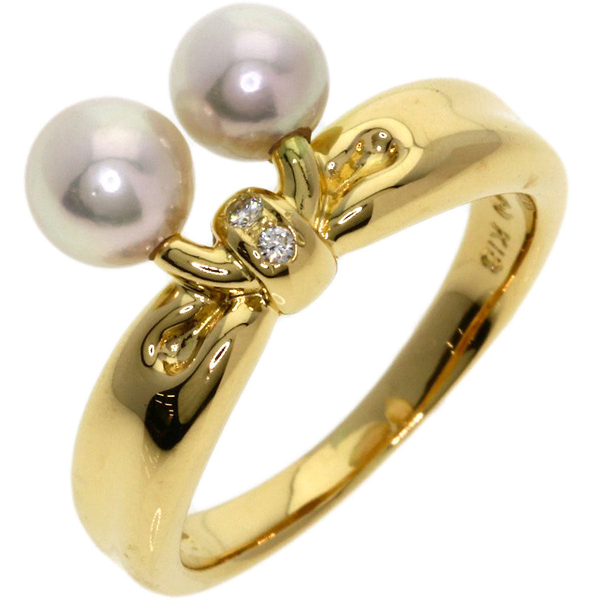 TASAKI Pearl Pearl 2P Diamond Ring K18 Yellow Gold Ladies [Used]