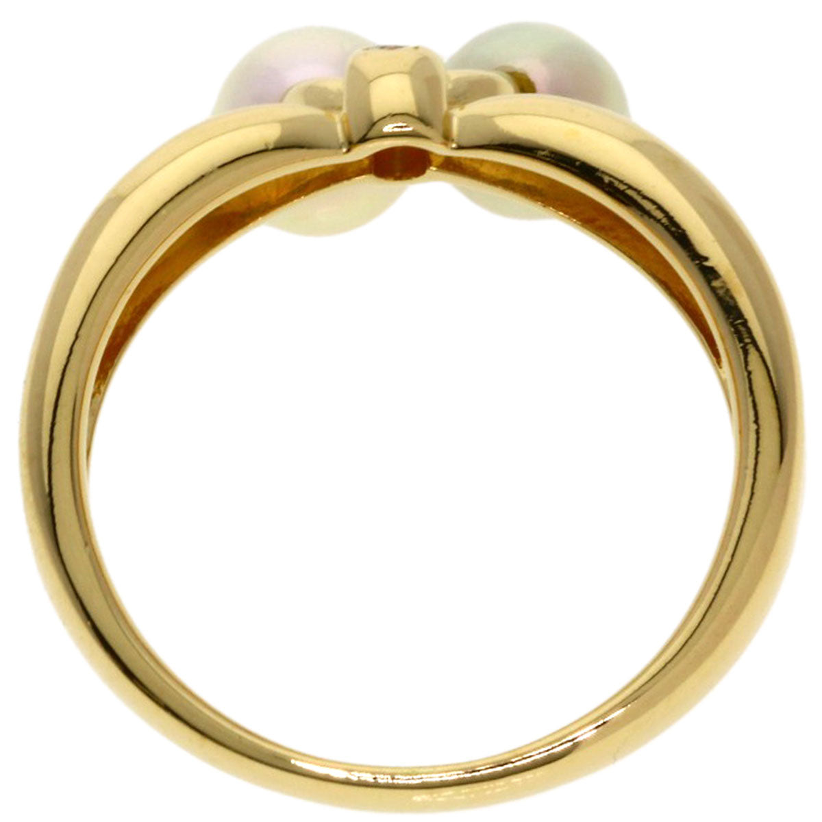 TASAKI Pearl Pearl 2P Diamond Ring K18 Yellow Gold Ladies [Used]