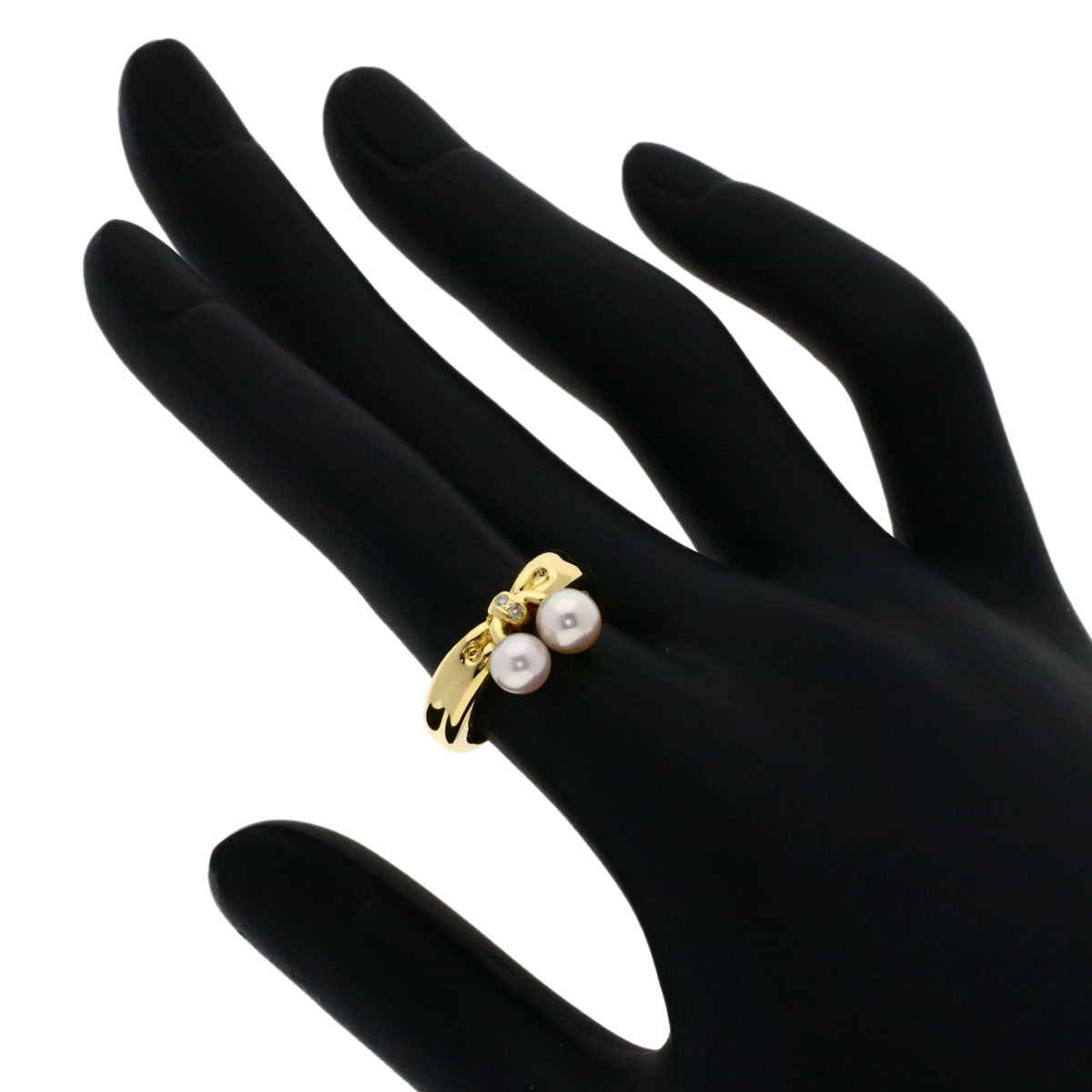 TASAKI Pearl Pearl 2P Diamond Ring K18 Yellow Gold Ladies [Used]