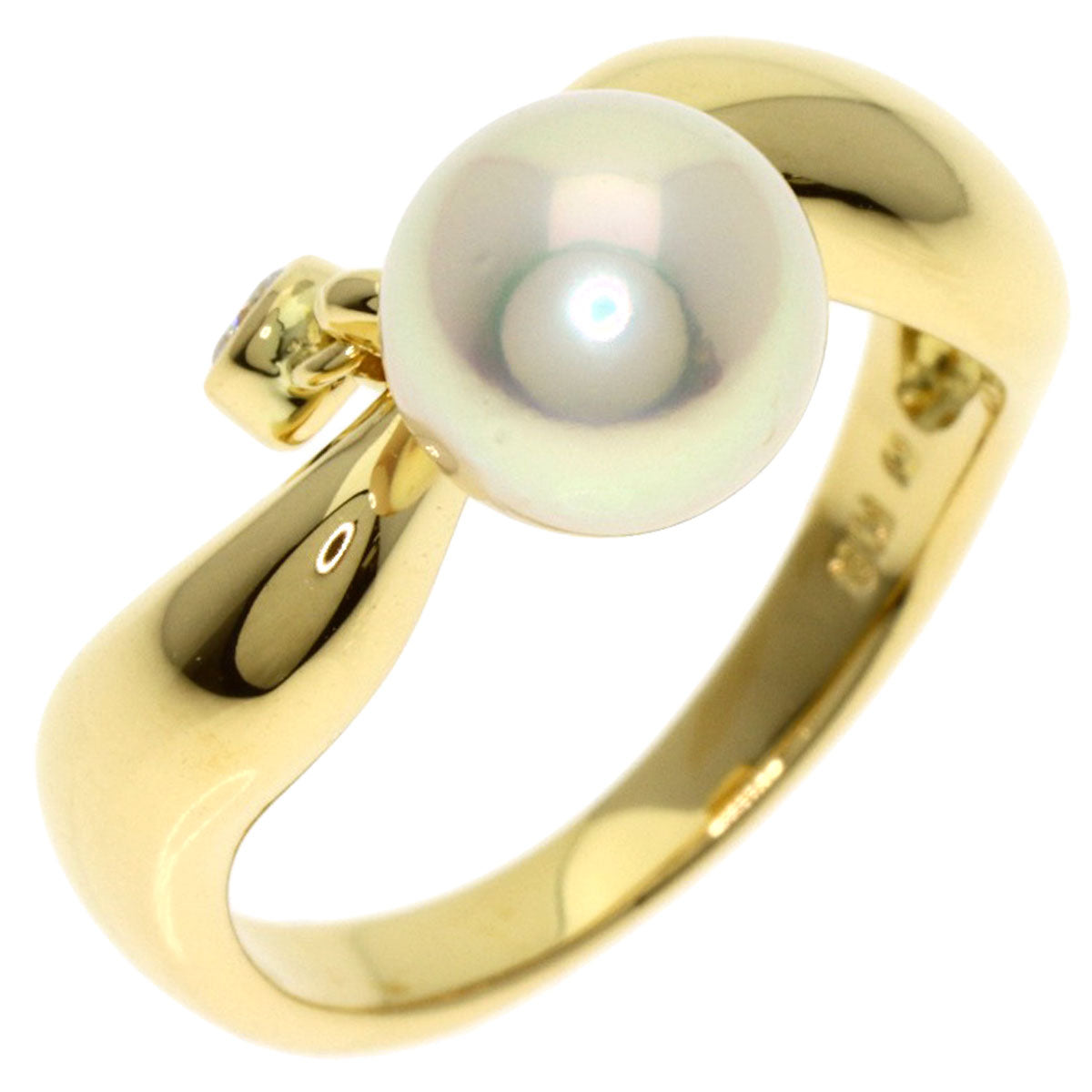 MIKIMOTO Pearl Pearl Diamond Ring K18 Yellow Gold Ladies [Used]
