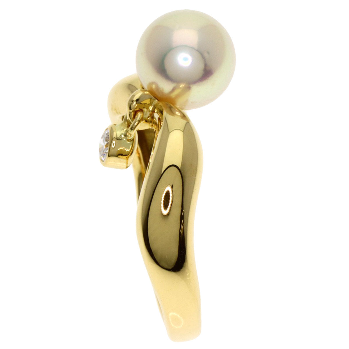 MIKIMOTO Pearl Pearl Diamond Ring K18 Yellow Gold Ladies [Used]