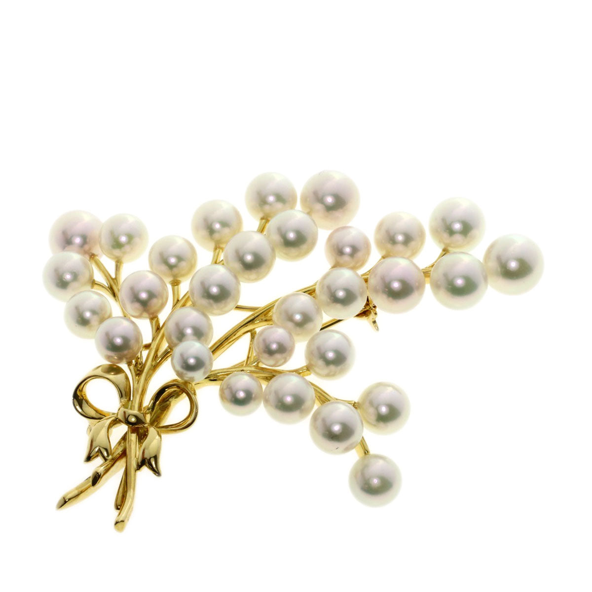 MIKIMOTO Ribbon Akoya Pearl Brooch K18 Yellow Gold Ladies [Used]