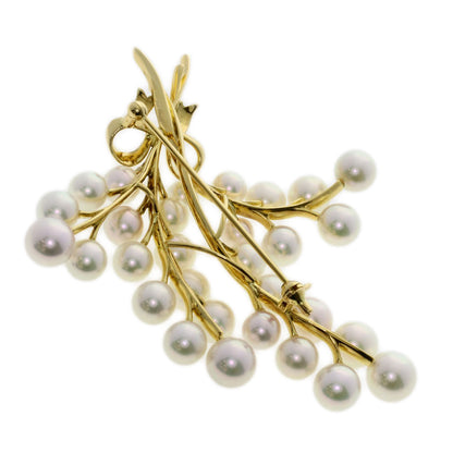 MIKIMOTO Ribbon Akoya Pearl Brooch K18 Yellow Gold Ladies [Used]