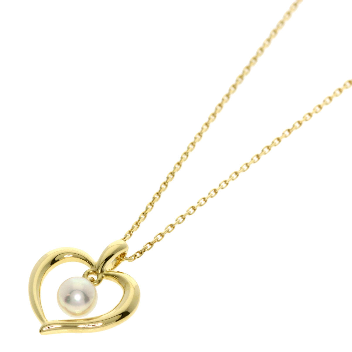 MIKIMOTO Heart motif Pearl Pearl Necklace K18 Yellow Gold Ladies [Used]