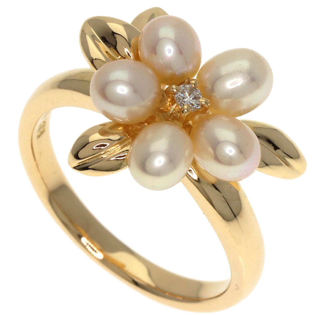TASAKI Flower Pearl Pearl 1P Diamond Ring K18 Yellow Gold Ladies [Used]