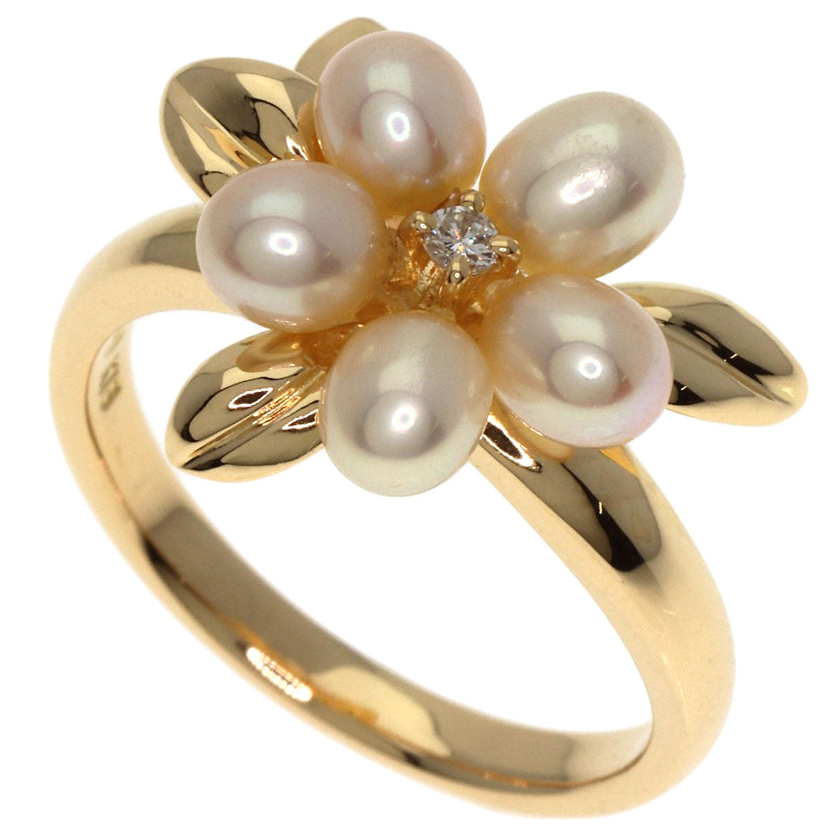 TASAKI Flower Pearl Pearl 1P Diamond Ring K18 Yellow Gold Ladies [Used]