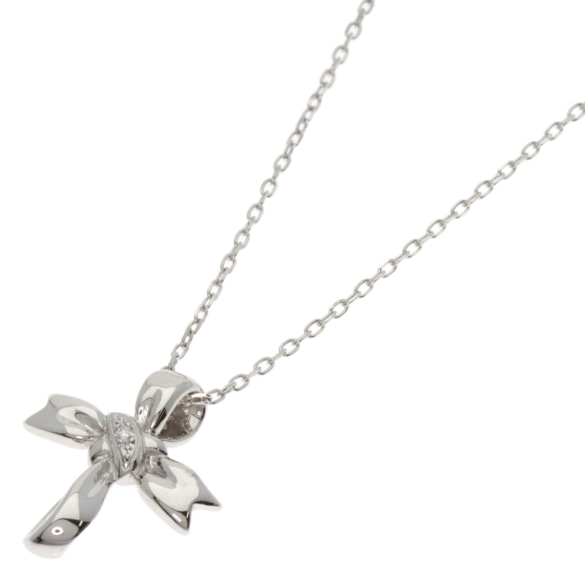 MIKIMOTO Cross diamond Necklace K18 White Gold Ladies [Used]